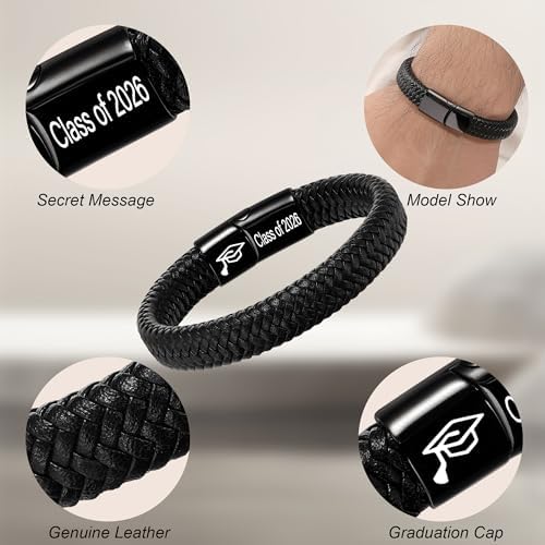 Btysun Mens Leather Bracelet, Teen Boy Gifts Stocking Stuffers for Teen I Love You Gifts for Him Boyfriend Birthday Gift for Son Husband Godson Bracelets for Men Dad Christmas Anniversary Jewelry - Image 6