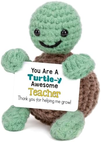 4THFARMES Mini Funny Turtle Christmas Teacher Gifts for Women Men, End of Year Thank You Teacher Gifts Ideas, Personalized Cool Small Cute Stuff Things, Handmade Emotional Positive Crochet Turtle by 4THFARMES