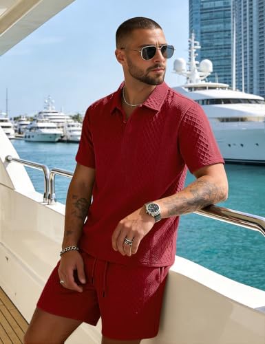 Men's 2 Pieces Outfits Casual Polo Shirt and Shorts Set Collar Athletic Jogging Summer Tracksuit - Image 4