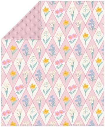 Wildflower Floral Patchwork Baby Blanket for Girl Boy Spring Flowers Grid Soft Mink Dotted Backing Double Layer Swaddle Blanket Garden Summer Florals Bed Throws for Newborn Toddler Crib 30x40 Pink - Image 2