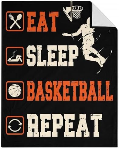 Mercuryelf Basketball Throw Blanket - Soft, Fuzzy & Warm - 40x50 Inches Flannel Blankets for Travel, Office - Black Sports Funny Throws Gift for Boys, Girls by Mercuryelf
