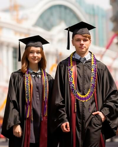 ALKB 2026 Graduation Lei Set - Two-Tone Braided Ribbon with Honor Cord, Unisex Graduation Gift for Graduates, Polyester - Image 5