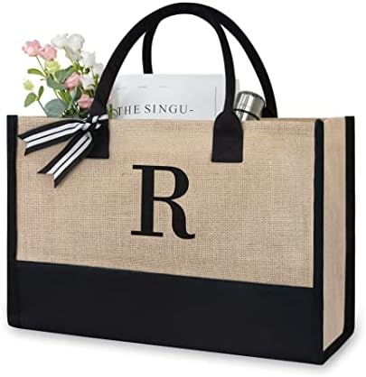 TOPDesign Personalized Initial Canvas Beach Bag, Monogrammed Gift Tote Bag for Women by TOPDesign