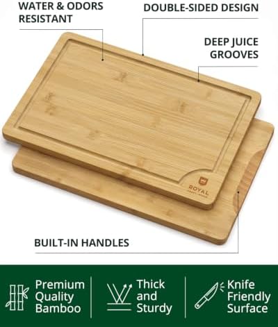 ROYAL CRAFT WOOD Wooden Cutting Boards for Kitchen Meal Prep & Serving - Bamboo Wood Serving Board Set with Deep Juice Groove Side Handles - Charcuterie & Chopping Butcher Block for Meat - Image 2