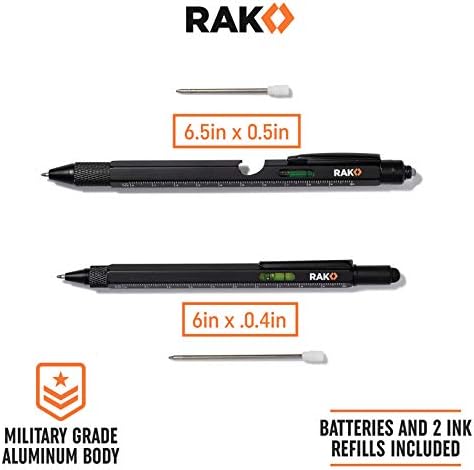 RAK Multitool Pen - Multi-Tool Pen Set 11 in 1, LED Light, Screwdrivers, Level, Ruler, Bottle Opener, and Stylus. Cool Gadgets Gifts for Men, Dad, EDC Tactical Pen Tool, Gift-Ready Box, Pack of 2 - Image 4