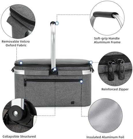 ALLCAMP Picnic Basket, 2 Ice Boxes, 32L Insulated Cooler Foldable, Thick - Image 2