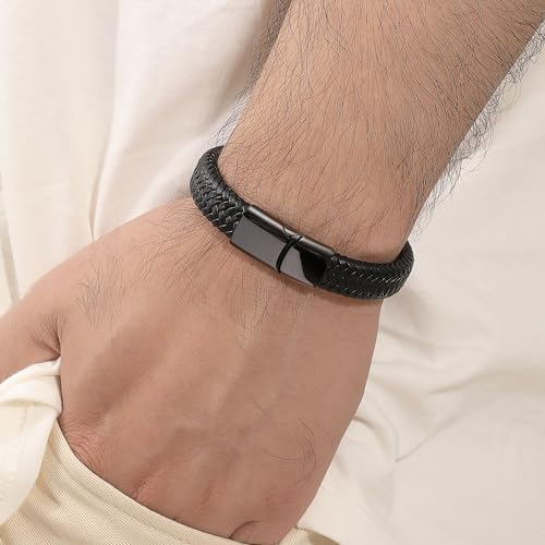 Btysun Mens Leather Bracelet, Teen Boy Gifts Stocking Stuffers for Teen I Love You Gifts for Him Boyfriend Birthday Gift for Son Husband Godson Bracelets for Men Dad Christmas Anniversary Jewelry - Image 3
