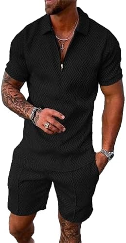 BIRW Men‘s Track Suits 2 Piece Summer Short Sets Outfits Fashion Polo Shirt Casual Short Sleeve and Shorts set by BIRW