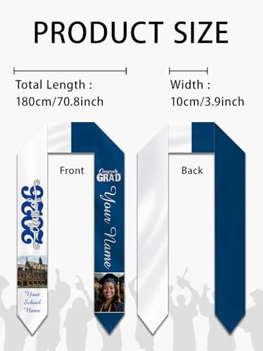 Personalized Graduation Stole Sash Custom Class of 2026 Congratulation Graduation Gifts with Photo - Image 3