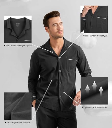 DAVID ARCHY Men's Pajama Set, Premium Combed Cotton Long Sleeve Sleepwear - Image 4