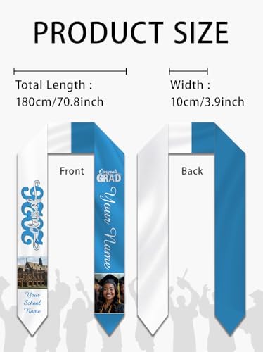 Personalized Graduation Stole Sash Custom Class of 2026 Congratulation Graduation Gifts with Photo - Image 3