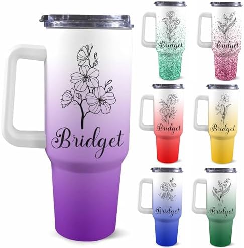 Personalized 40oz Tumbler with Handle and Straw for Women Girls, Custom Birth Flower Insulated Tumbler with Name Customized Travel Coffee Tumblers Personalized Birthday Mothers Day Gifts for Mom Her by Artsadd