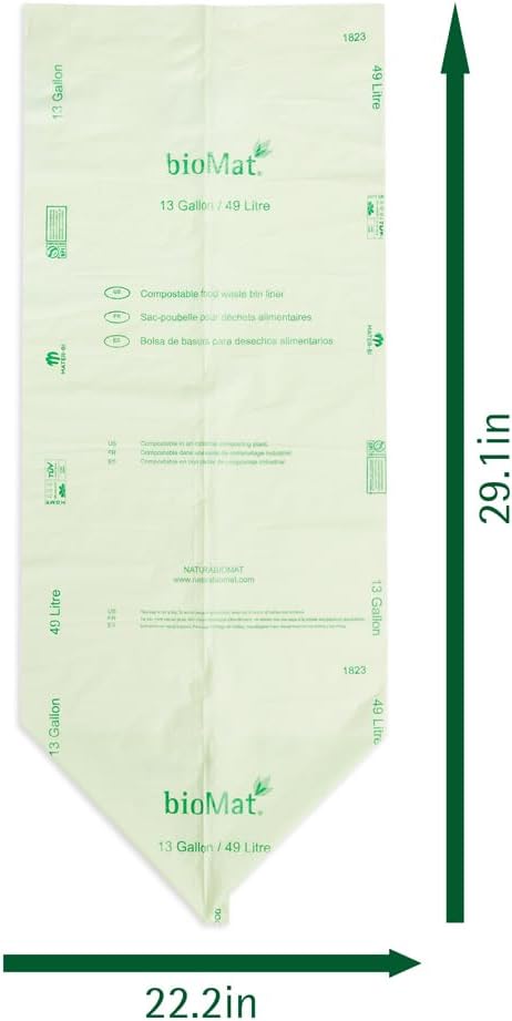 bioMat 13 Gallon Compostable Trash Bags, 50 Count, Tall Kitchen Compost bags for Food Waste, BPI ASTM D6400 and CMA Certified Kitchen Food Scrap Waste Bags