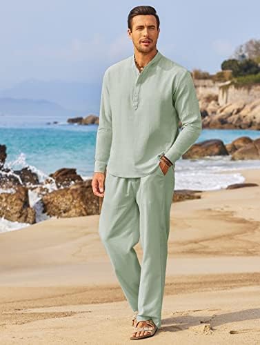 COOFANDY Men’s 2 Piece Cotton Linen Set Casual Beach Outfits Long Sleeve - Image 6