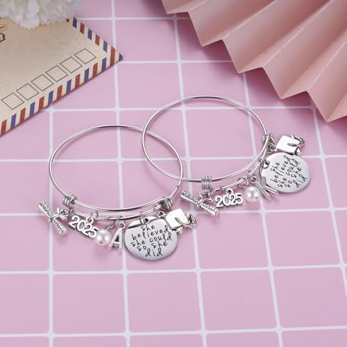 Ukodnus Class of 2025 Graduation Gift - Senior 2025 Graduate Bracelet - Inspirational Graduation Gifts for Her - 26 Initial Charm Bracelets for College High School - Image 4