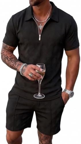 Men's Summer Outfits 2-Piece Polo Short Sets Shirt Sweatsuit by Kgamfar