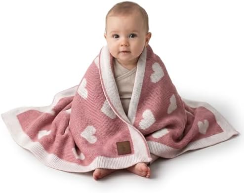 Baby Blanket 30x40 in, Antique Rose – Soft Reversible Knit with Gift Bow, Oeko-Tex Certified, Breathable Swaddle & Receiving Blanket for Newborns, Crib & Stroller by LittleDedi