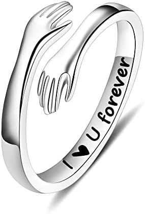 Yesteel S925 Sterling Silver Hug Ring for Women Teen Girls, Adjustable Ring Jewelry Mothers Day Birthday Gifts for Daughters Mom Sister Wife Friends Grandma by YESTEELJEWELRY