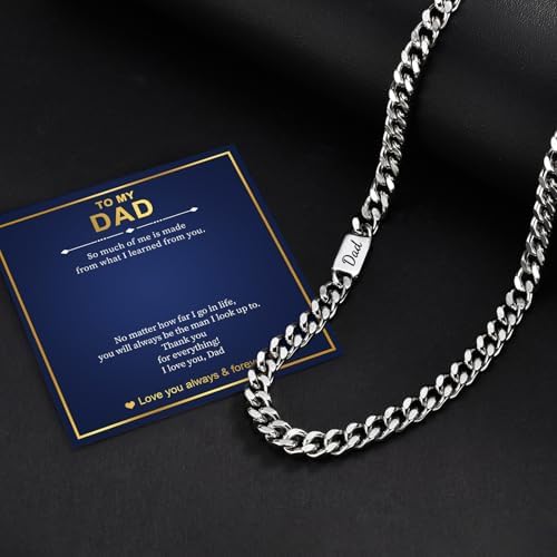 MEALGUET Cuban Link Chain Necklace for Men : Men's 316L Stainless Steel Silver Love You Forever Engraved Curb Chains Necklaces for Son Grandson Nephew Boyfriend, Jewelry Gifts for Birthday Valentines - Image 3