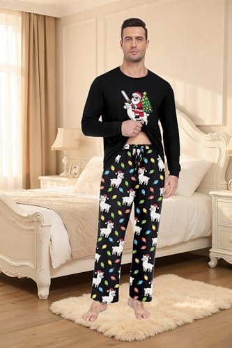 PrinStory Men's Pajama Sets Loungewear Sleepwear Pjs Lightweight Long Sleeve Shirts & Bottoms Soft Comfy Sleep Sets S-2XL - Image 4