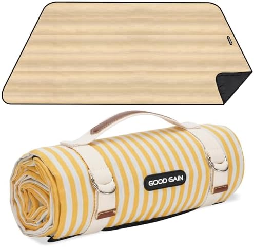 Picnic Outdoor Blankets Waterproof Extra Large - Beach Mat Sand Free Foldable with Carry Strap | Portable Camping Blanket | Park Blanket for Grass Park, Hiking, Travel, Concerts, Indoor (Yellow) by GGOODGAIN