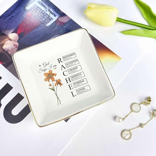 Personalized God Says I Am Name Letter In Bible Verse Jewelry Dish - Custom Birth Flower Jewelry Dish - Christian Gift - Religious Affirmations Gifts - Image 2