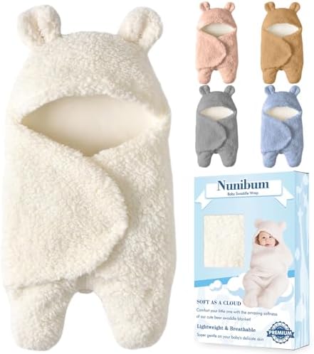 Nunibum Baby Swaddle Blanket Boys Girls Cute Bear Plush Essential Receiving Blanket Ultra-Soft Newborn Registry Sleeping Wraps for Infant 0-6 Months - White by Nunibum