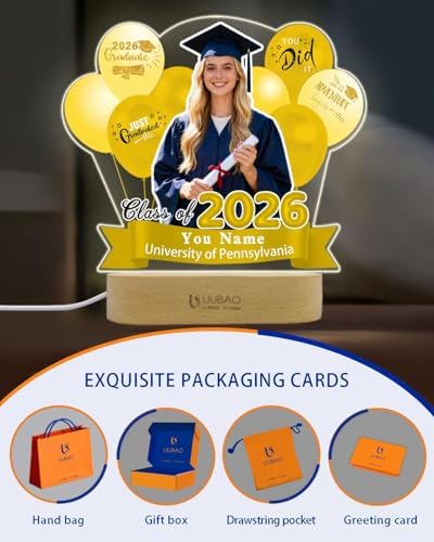 Personalized Graduation Gifts Custom Photo Name Night Light Black and Gold LED Table Lamp for 2026 University High School Senior Keepsake(Balloon) - Image 4