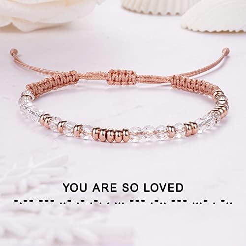 Morse Code Bracelets for Women Mothers Day Gifts 2026 Graduation Gifts Mom Birthday Gift Pink Braided Bracelets Teen Trendy Stuff Inspirational Best Friend Birthday Gifts for Daughter Girlfriend Christmas Stocking Stuffers Jewelry - Image 5