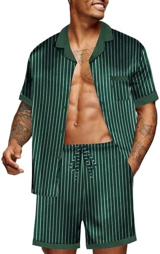 Ekouaer Men Silk Pajamas Set 2 Pieces Satin Pj Button Down Loungewear Sets by EKOUAER
