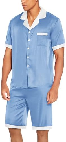 Ekouaer Men Silk Pajamas Set 2 Pieces Satin Pj Button Down Loungewear Sets - Image 2