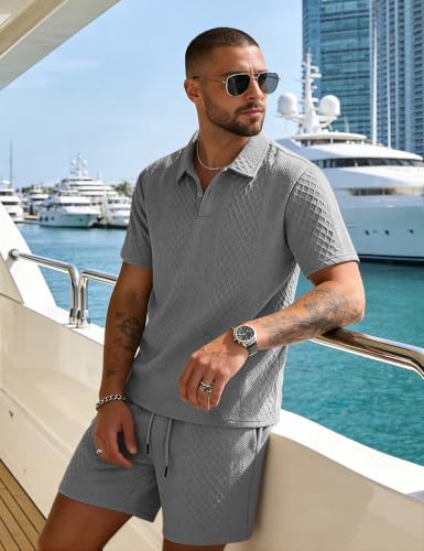 Men's 2 Pieces Outfits Casual Polo Shirt and Shorts Set Collar Athletic Jogging Summer Tracksuit - Image 4