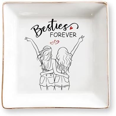 Besties Forever Jewelry Dish – Bestie Gift for Women, Cute BFF 4" Ceramic Jewelry Tray, Birthday Gift for Best Friend, Friendship Keepsake Ring Dish, Bestie Anniversary by CERMELUS