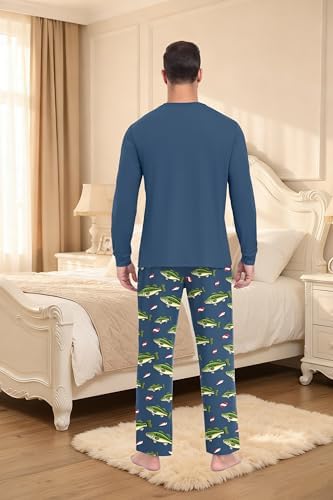 PrinStory Men's Pajama Sets Loungewear Sleepwear Pjs Lightweight Long Sleeve Shirts & Bottoms Soft Comfy Sleep Sets S-2XL - Image 6