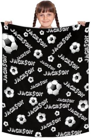 Personalized Baby Blankets for Girls Boys, Custom Baby Blanket with Name Swaddle Toddler Fleece Blanket Personalized Gift Soccer Text - Image 2