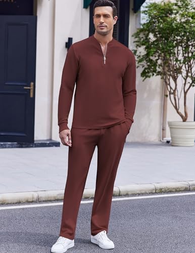 COOFANDY Men's 2 Piece Tracksuit Set Polo Athletic Sweatsuit Quarter Zip Jogging Long Sleeve Casual Sports Outfits - Image 3