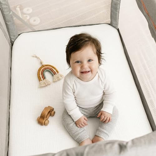 Muslin Pack and Play Sheet, 100% Cotton Playard Sheet (39"x27"), Breathable & Soft Mattress Pad Cover, Boho White for Boys Girls(1 Pack) - Image 6