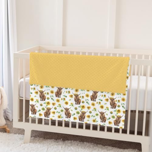 Highland Cow Sunflowers Baby Blankets for Girl Boy Highland Cattle Yak Boho Floral Soft Mink Dotted Backing Double Layer Swaddle Blanket Farmland Animal Bed Throws for Newborn Toddler Nursery 30x40 - Image 5