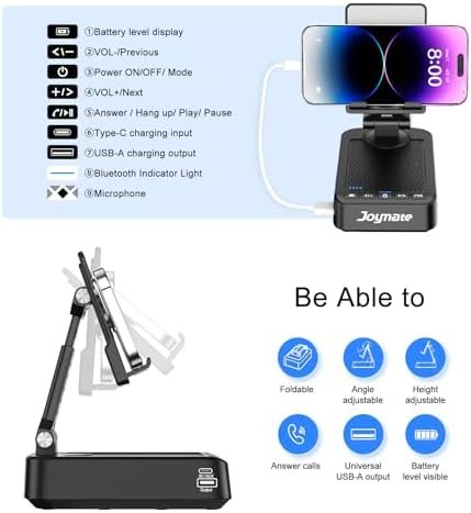 Gifts for Men Women, Phone Stand with Bluetooth Speaker and Charging Function 360° Rotable Angle Adjustable Cell Phone Holder with HD Stereo Sound Fits All Phones,Tablet (Black) - Image 4