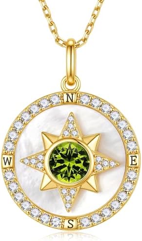 Iefil Compass Necklace for Women, Birthstone Necklace, 925 Sterling Silver by IEFIL