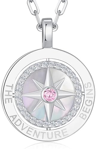 Compass Birthstone Pendant Necklace for Women, S925 Sterling Silver Jewelry by LOUISASECRET