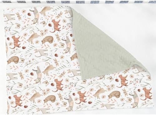 Cute Cat Boho Floral Leaves Baby Blankets for Girl Boy Fun Kittens Meadow Butterflies Soft Mink Dotted Backing Double Layer Swaddle Blanket Cats Lover Gift Bed Blanket Toddler Nursery Crib 30x40 - Image 3