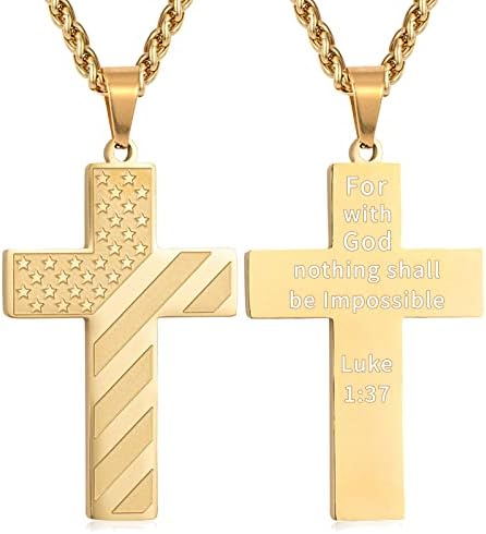 DuoDiner 18+2" Cross Necklace for Men Boys Christian Confirmation Gifts by Duodiner