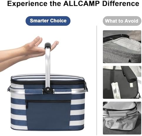 ALLCAMP Picnic Basket, 22L Insulated Cooler Foldable, Thick, Blue White - Image 4