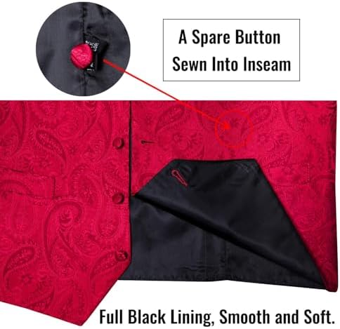 DiBanGu Mens Vest and Tie Set Formal Paisley Waistcoat and Necktie Pocket Square Cufflinks Silk Suit Vest for Tuxedo Wedding - Image 4