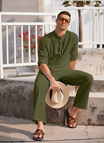 COOFANDY Men’s 2 Piece Cotton Linen Set Casual Beach Outfits Long Sleeve - Image 6