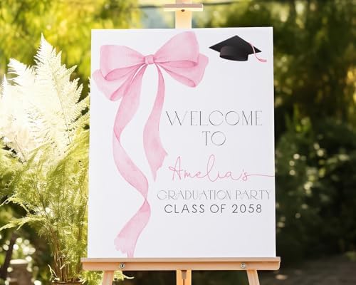 Personalized Pink Bow Graduation Party Welcome Sign with Photo, Grad Sign, Graduation Decorations Party, Class of 2026 Welcome Poster, Senior Party Sign, Graduation Celebration Sign#01 - Image 3