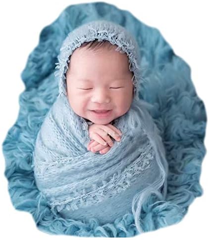Baby Photography Props Luxurious Lace Hat with Blanket (Blue) by NewbornPhotographyProps