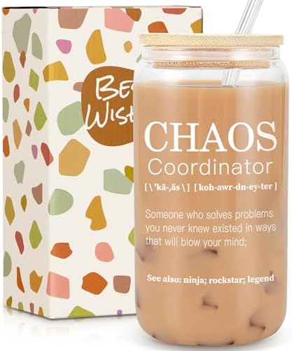 Thank You Gifts for Women, Boss, Coworker, Manager, Office, Her, Teacher, Nurse, Mom - Chaos Coordinator Gift - Boss Lady Gifts for Women, Coworker Birthday Gift - 18 oz Teacher Office Can Glass by Frerdui