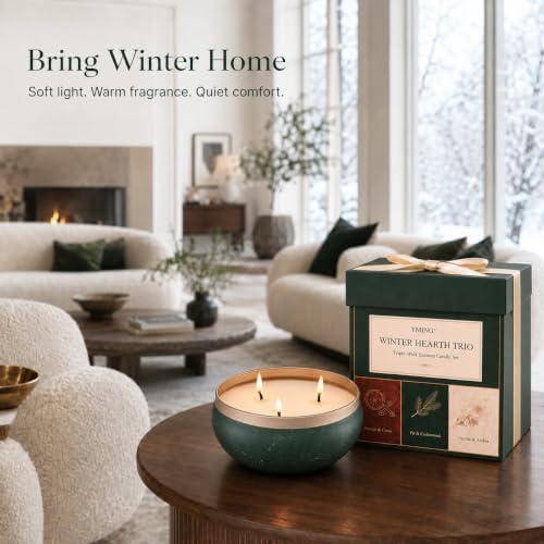 YMING Winter Scented Candle Gift Set, 3 Pack 14 oz Each-3 Wick Soy Candles - Image 6